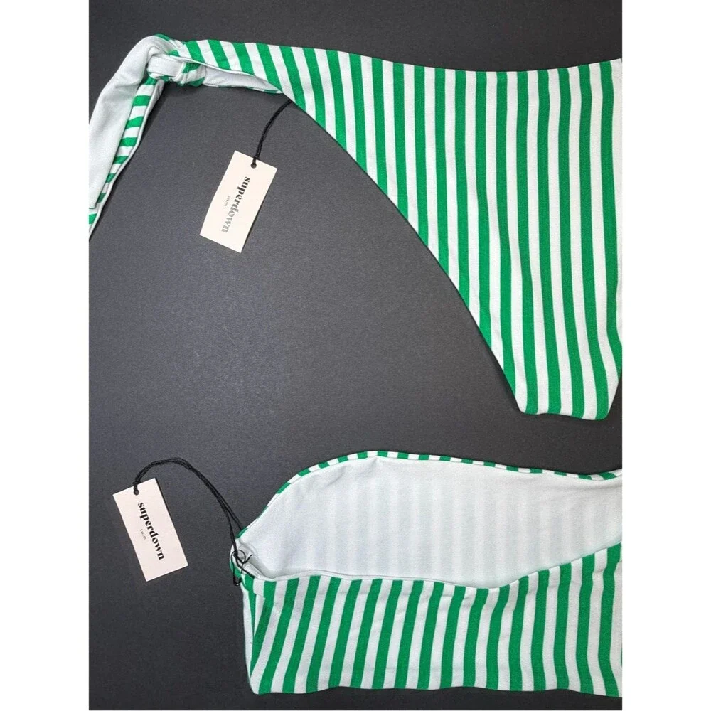 Superdown Green White Stripe Bikini Set NWT Revolve Y2K Beach Vacation Large